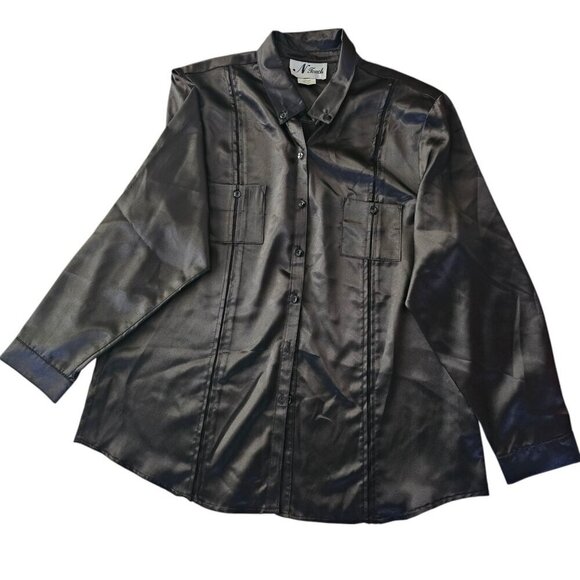 N Touch Womens Size L Top Black Button Up - Picture 1 of 8